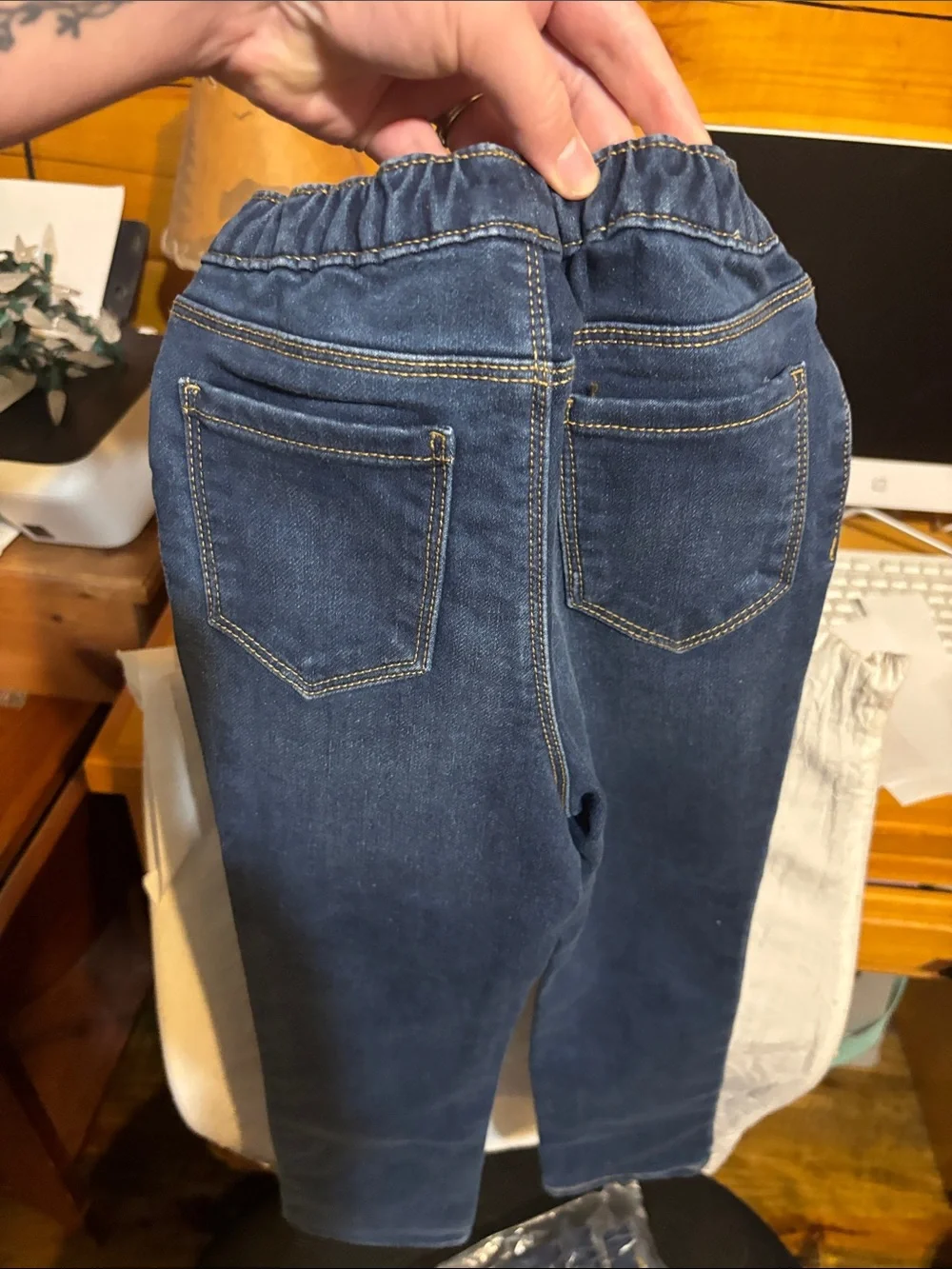 Girl Elastic Waist Denim Jeans - Dark Blue two pair brand new!